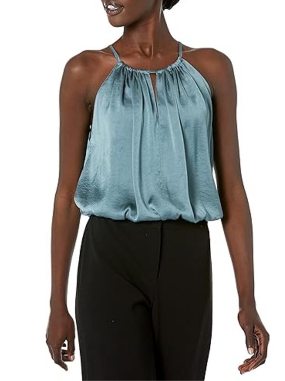 NWT Theory Gathered Cami Top Women's Size P 00-0 Seafoam Crushed Satin Blouson
